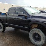 Bedliner sprayed rocker panel on truck 